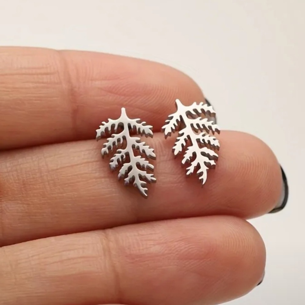 Silver Pine Leaf Earrings stainless steel